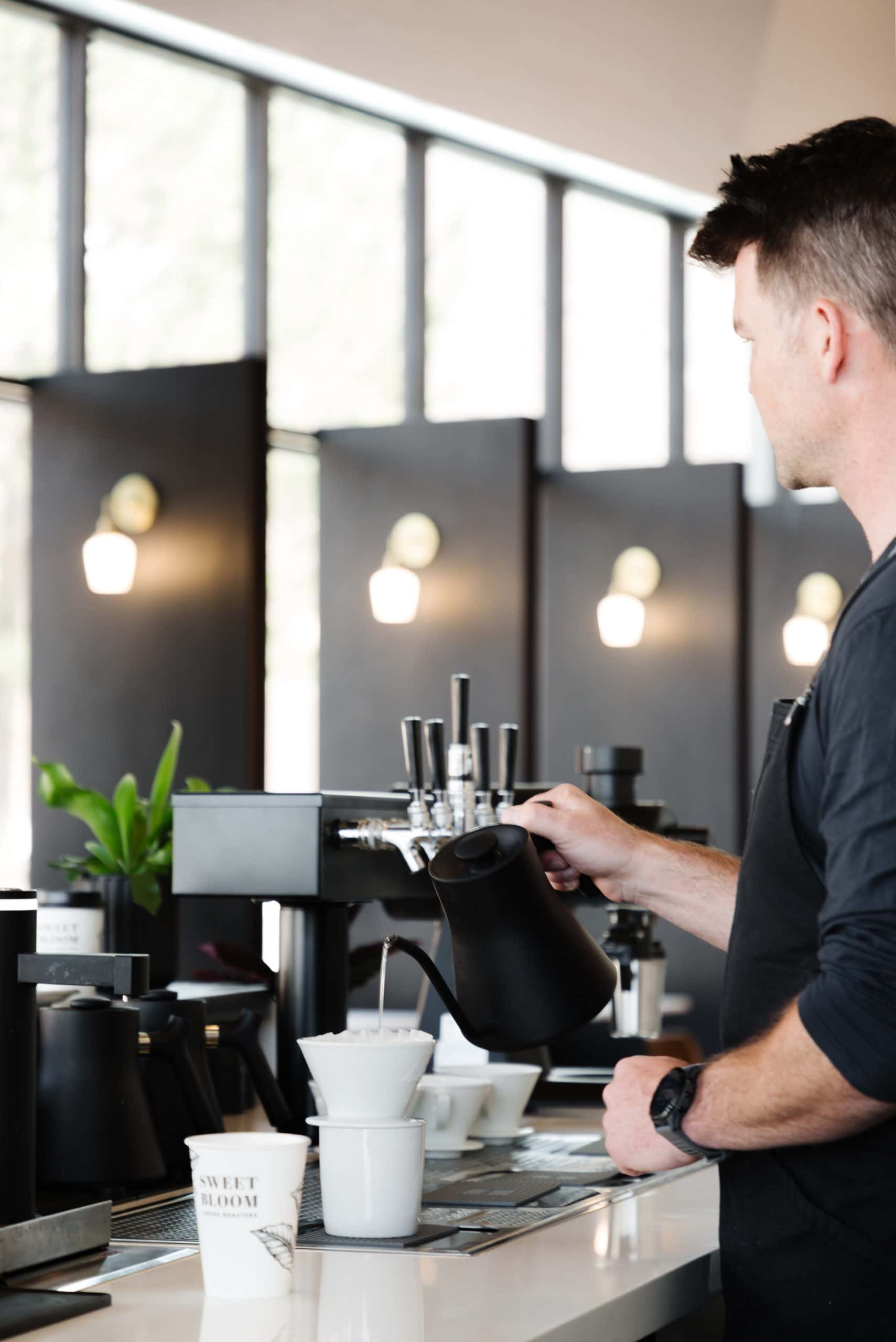 pouring water into a kalita